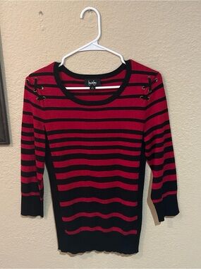 Y2K Red & Black Striped Lace Up Shoulder Knit Top Emo Scene Mall Goth Size L